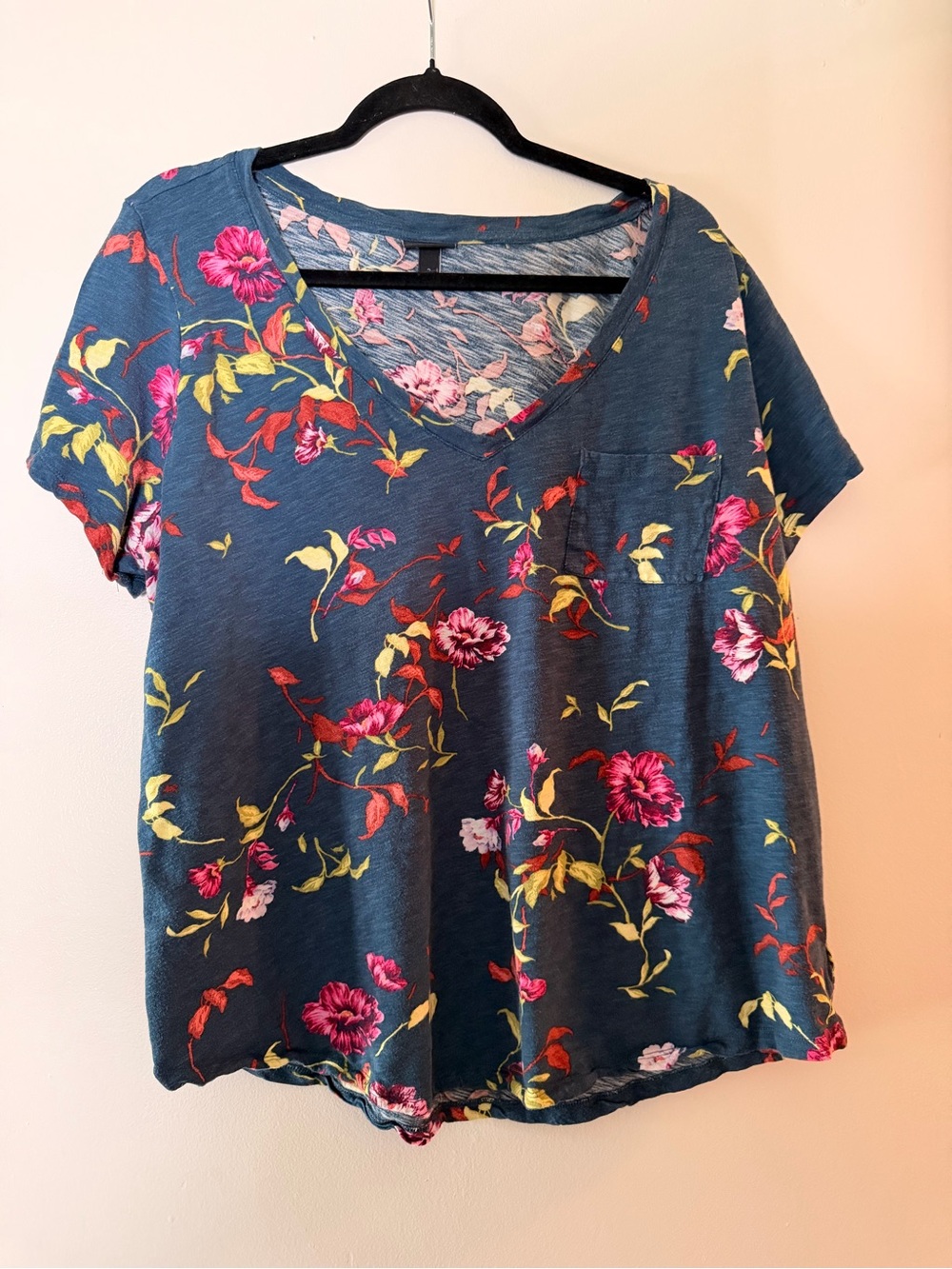 torrid Teal Floral V-Neck Tee with Pink and Yellow Accents